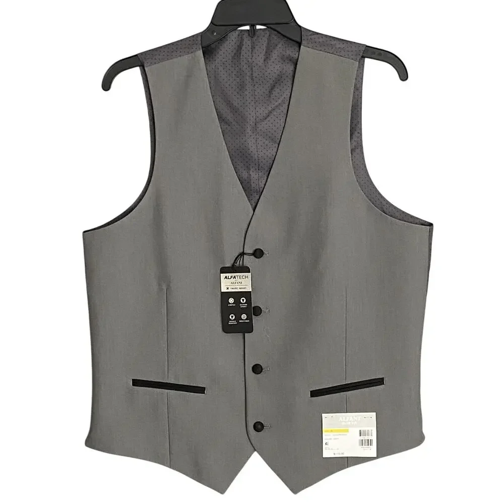 Alfani Tuxedo Vest Men's Small Slim Fit Stretch Fabric Grey & Black NWT